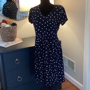 Croft & Barrow Dark Blue Midi Dress with White Dots